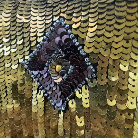 FRENCH CONNECTION Carnival Sequin Black Gold Short Sleeve Top Size 10 - Picture 13 of 16